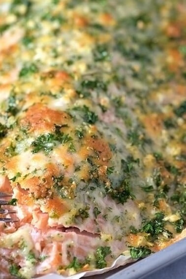 Baked Salmon with Parmesan Herb Crust Recipe from addapinch.com