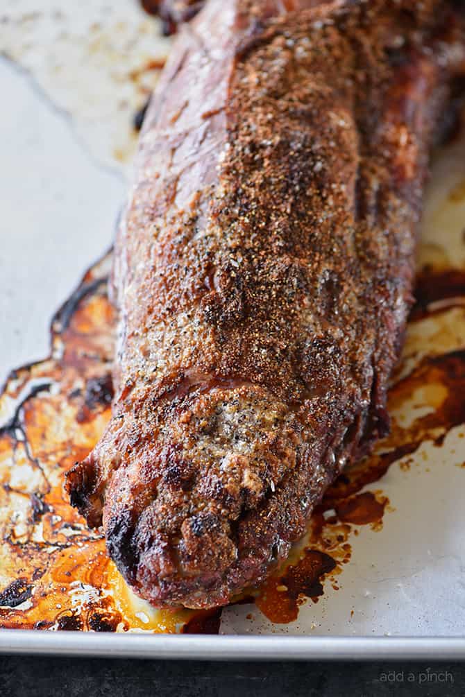 Brown crust on a beef tenderloin.