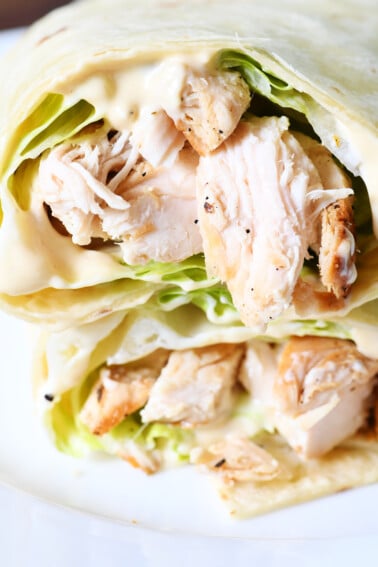 Chicken Caesar Salad Wrap on a white plate