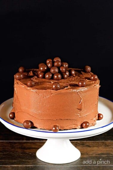 This Malted Chocolate Cake makes a "whopper" chocolate cake recipe perfect for celebrating all sort of occasions - or just because! // addapinch.com