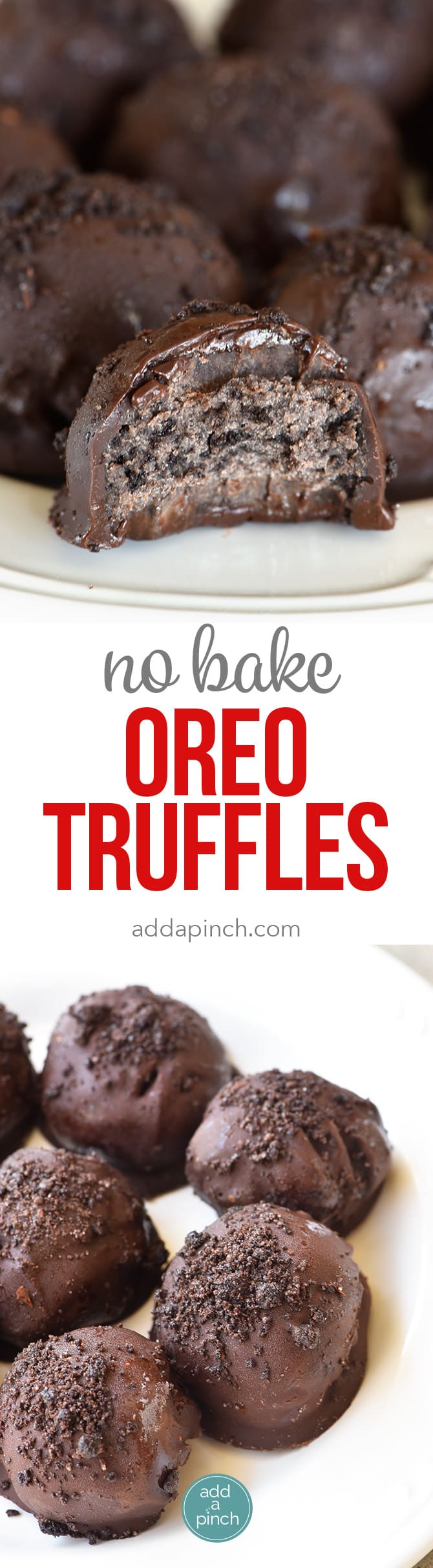 No Bake Oreo Truffles Recipe - These No Bake Oreo Truffles use just four ingredients and come together in a snap! Perfect to make throughout the year, but especially during the holidays! // addapinch.com