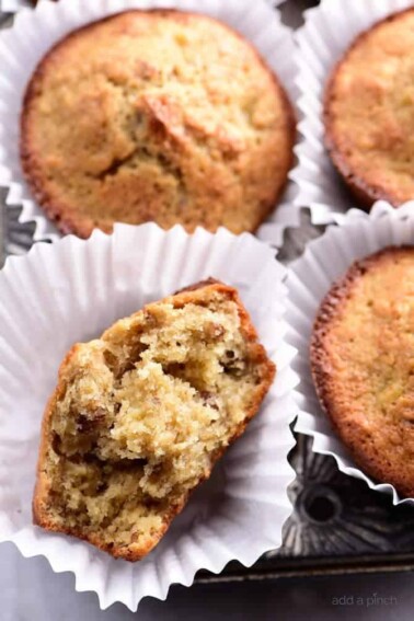 Oatmeal Banana Bread Muffins Recipe - Oatmeal Banana Bread Muffins make a welcome addition to any morning! Made with simple ingredients and always a favorite! // addapinch.com