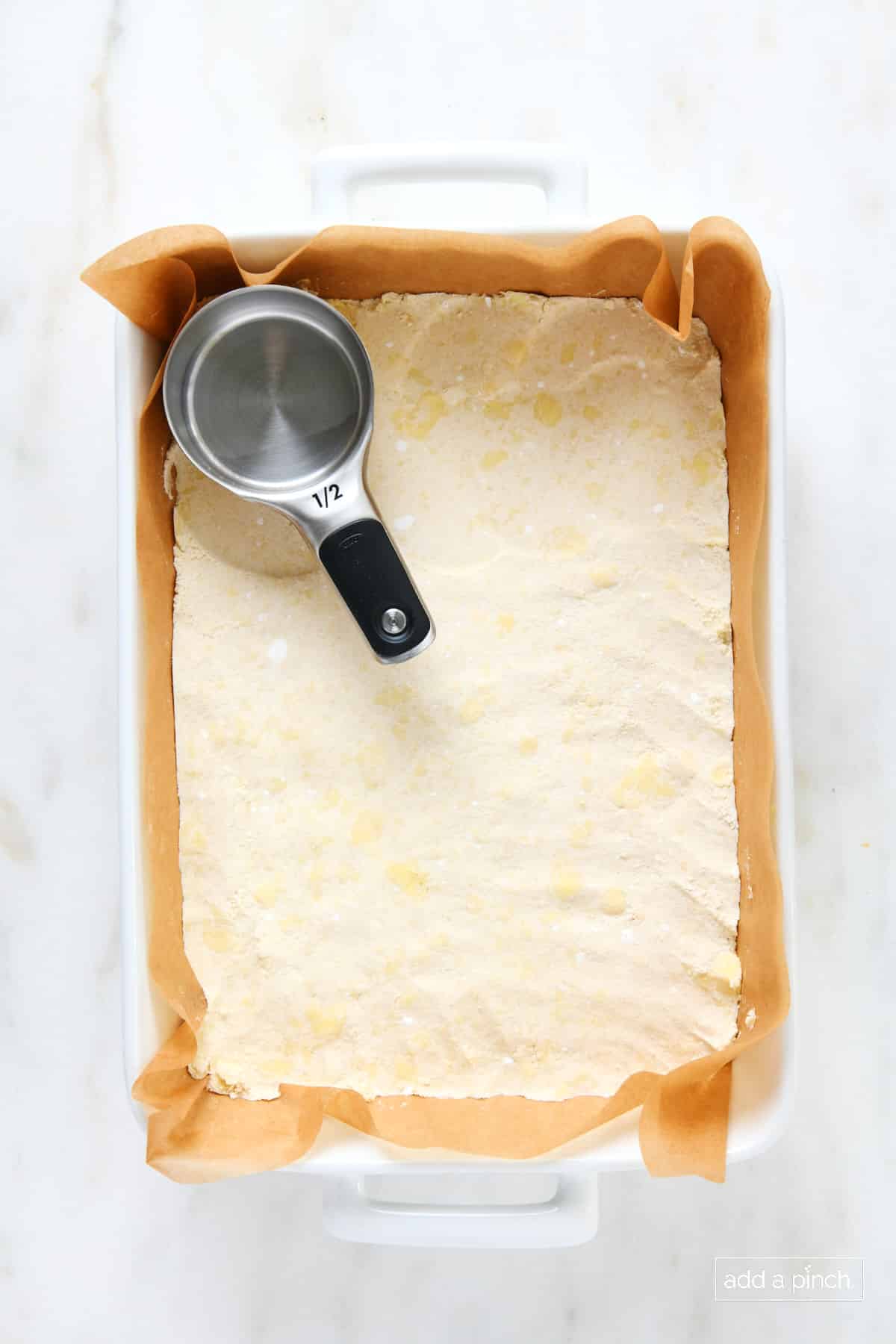 Shortbread crust in a 9x13 pan.