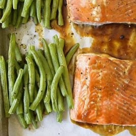 Sheet Pan Teriyaki Salmon with Green Beans Recipe - This Sheet Pan Teriyaki Salmon with Green Beans recipe comes together in a snap! Ready and on the table in less than 30 minutes, it is a definite family favorite meal! // addapinch.com