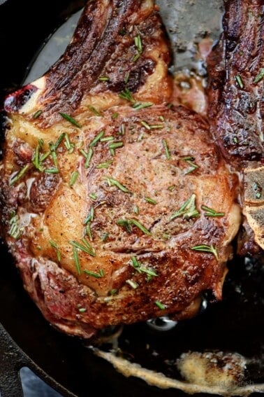 Skillet Rib Eye Steaks Recipe - Butter-basted skillet rib eye steaks that will remind you of your favorite steak house rib eye steaks.