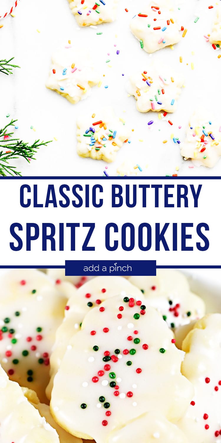 Photo collage of glazed Spritz Cookies - with text - addapinch.com