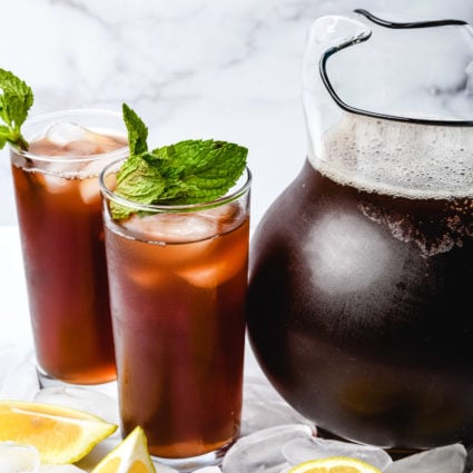 This Southern Sweet Tea recipe is smooth, sweet, and delicious! It includes tried-and-true tips for how to make sweet tea that everyone loves! // addapinch.com