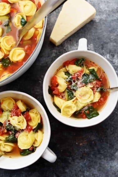 Vegetable Tortellini Soup Recipe - This quick and easy vegetable tortellini soup comes together in minutes for a flavorful soup recipe loaded with vegetables and delicious bites of tortellini. // addapinch.com